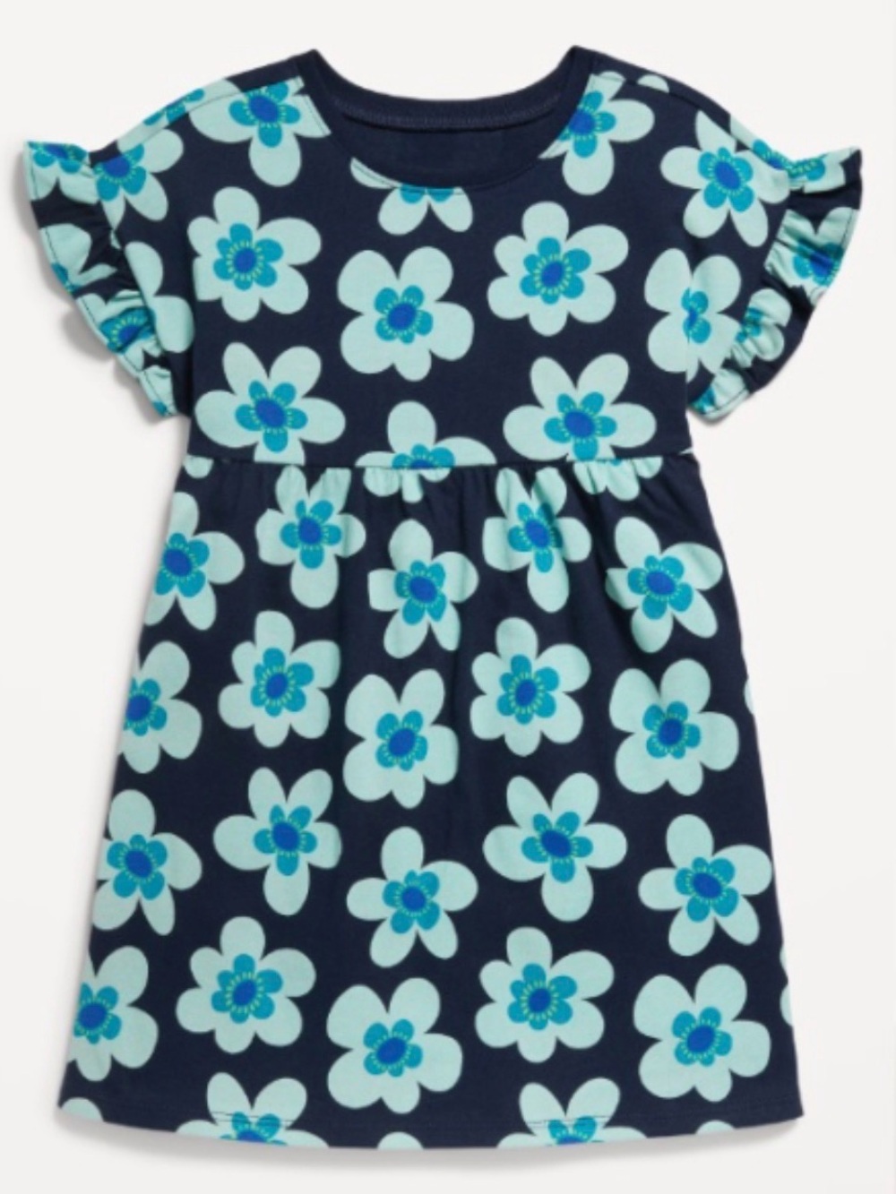 Girls Navy Floral Ruffle-Sleeve Dress-Brand New With Tags